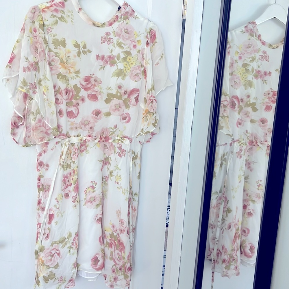 Pink green floral summer dress